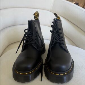 Dr. Martens Black Combat Boots with Yellow Stitching